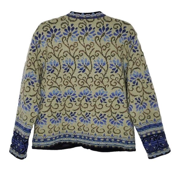 Vintage Nomadic Traders Wool Sweater Jacket M Green Blue Floral Zip Up Boho - Picture 2 of 5